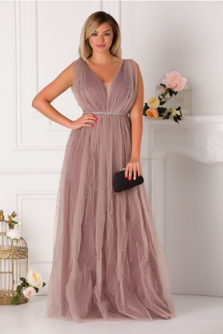 Rochie lunga LaDonna lila prafuit cu perle