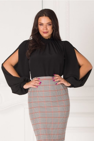 Bluza LaDonna neagra cu maneci decupate si guler cret
