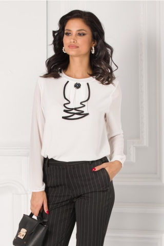 Bluza Samia alba cu volane la guler