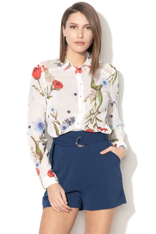 GUESS JEANS Camasa cu model tropical si insertii de dantela