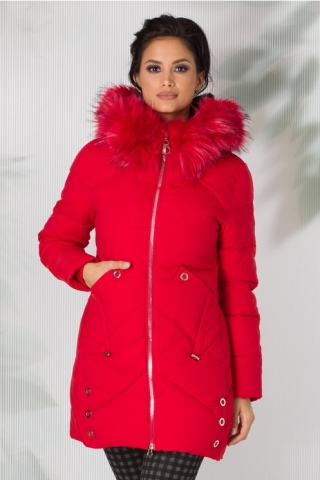 Geaca Denisa rosie cu puf maxi