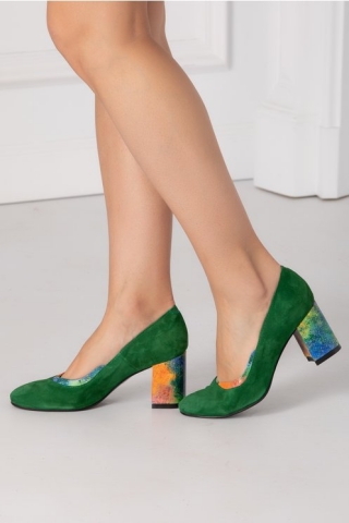 Pantofi verzi cu tocul colorat