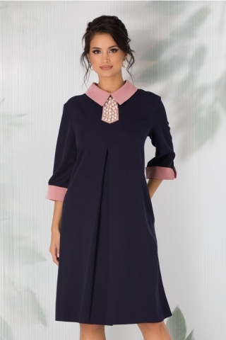 Rochie Chloe bleumarin evazata cu perlute la bust