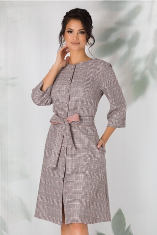 Rochie Naomi roz prafuit cu carouri negre