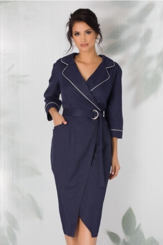 Rochie Paloma bleumarin cu decolteu in v
