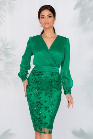 Rochie Fathia verde cu decolteu petrecut