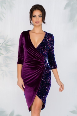 Rochie MBG mov cu paiete bleumarin si reflexii mov