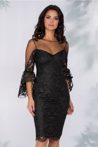 Rochie MBG neagra din tull si broderie florala