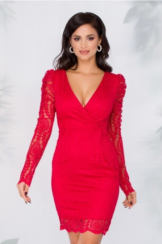 Rochie Salma rosie din dantela