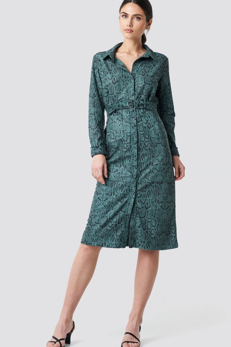 NA-KD Rochie midi tip camasa, din piele intoarsa ecologica