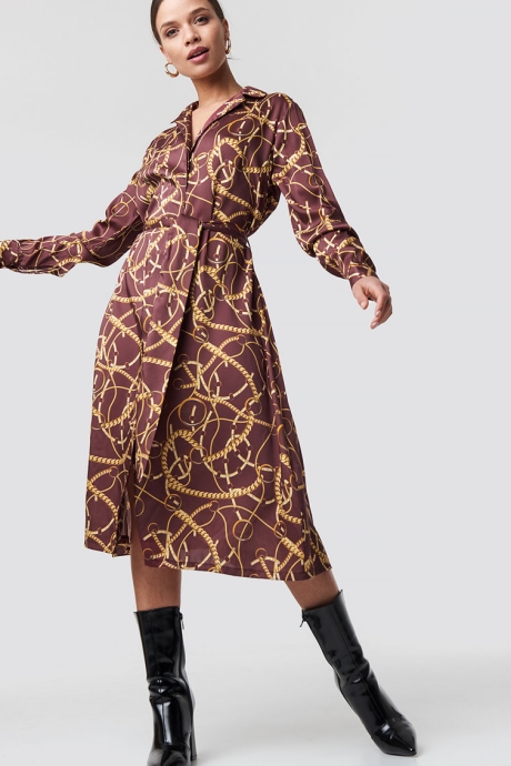 NA-KD Rochie tip camasa din satin cu cordon in talie
