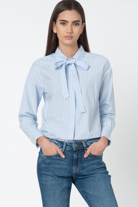 Pepe Jeans London Camasa cu dungi si guler cu funda din panglici Valeria