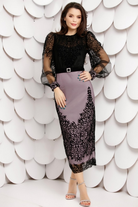 Rochie Ariya Neagra Din Tull Cu Insertii De Catifea Si Captuseala Lila