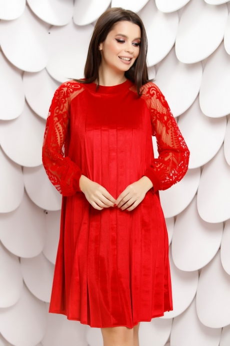 Rochie Elinora Rosie Din Catifea Plisata Cu Maneci Din Tull Cu Insertii De Catifea