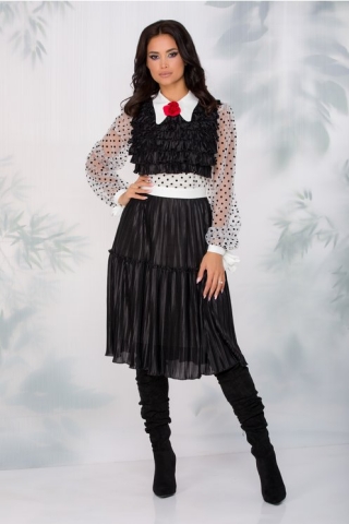Rochie LaDonna alb cu negru clos cu pliuri