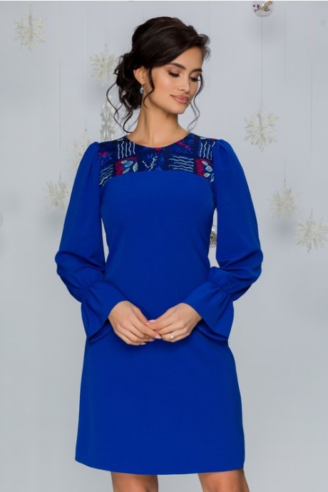 Rochie Moze albastra cu broderie la bust