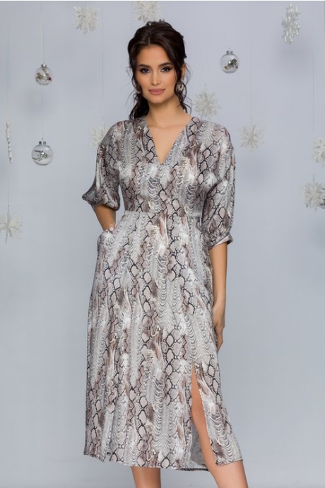 Rochie Moze cu print piele de sarpe bej