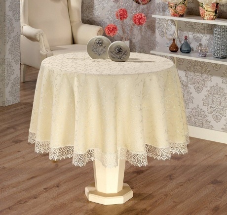 Fata de masa Golden Laurel cu dantela, rotunda Crem