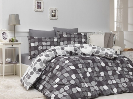 Lenjerie de pat dublu, bumbac 100% ranforce Bahar - Bunku Grey