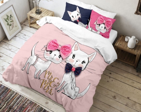 Lenjerie pat dublu bumbac 100% ranforce, Club Cotton, Pisy Cats