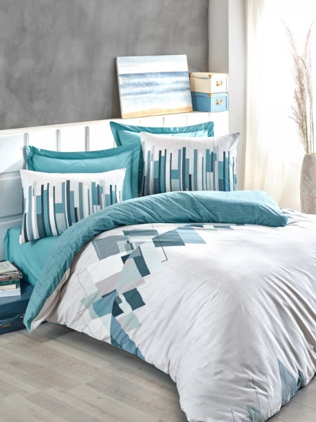 Lenjerie pat dublu bumbac 100% ranforce, Cotton Box, Nesto - Petrol