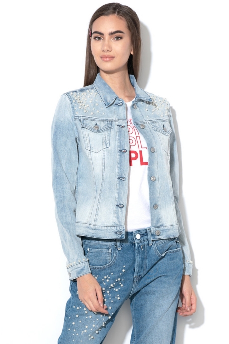 Replay Jacheta din denim cu aplicatii din margele