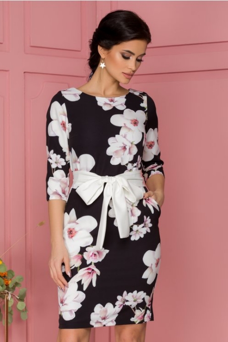 Rochie Eliane neagra cu imprimeuri florale