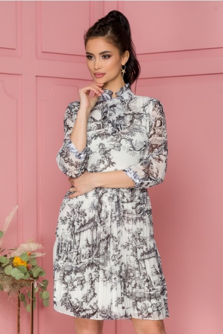 Rochie Karla din voal cu imprimeu peisagistic negru