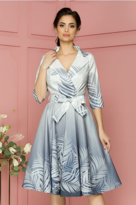 Rochie Kira ivoire cu imprimeu gri in degrade