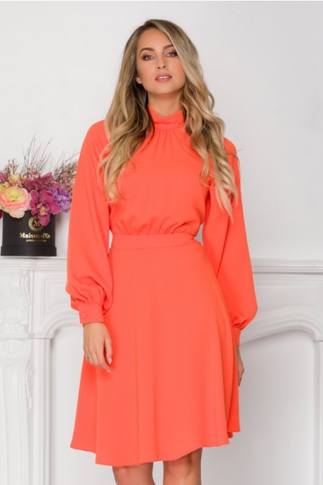 Rochie LaDonna clos orange cu nasturi la bust