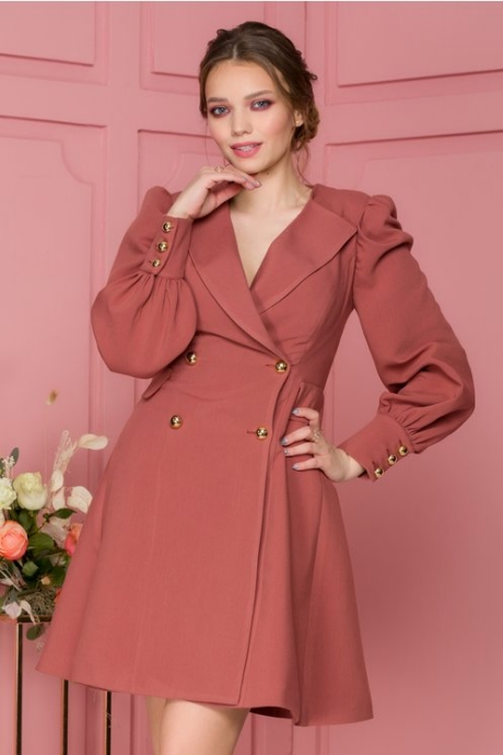 Rochie MBG caramizie tip sacou cu nasturi aurii