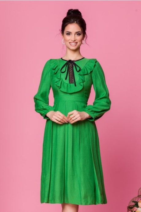 Rochie Moze verde cu volane la bust