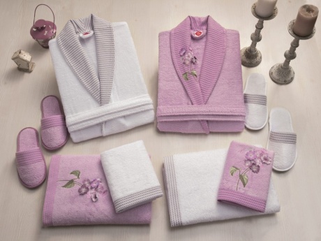 Set matrimonial bambus si bumbac, Cotton Box, Alb:Lila