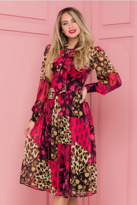 Rochie LaDonna neagra cu imprimeu rosu si animal print
