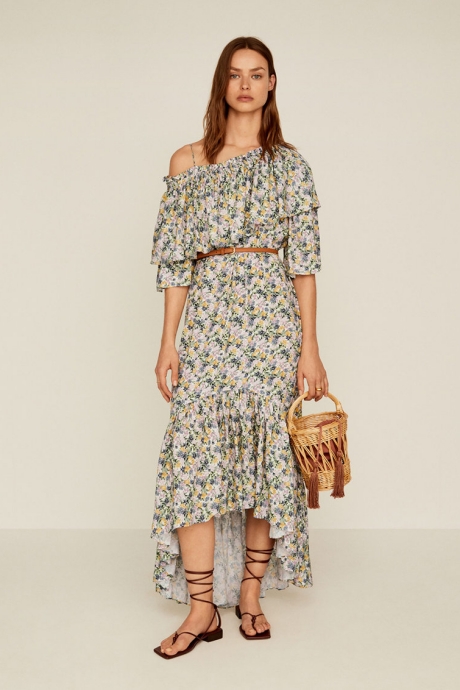 Mango Rochie cu model floral si decolteu pe umar Saimi