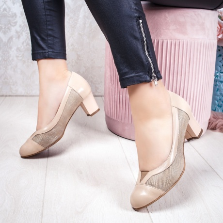 Pantofi dama cu toc Piele bej Felesa