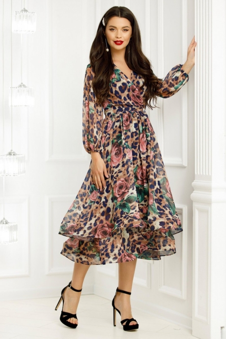 Rochie Iris Animal Print Cu Trandafiri Roz