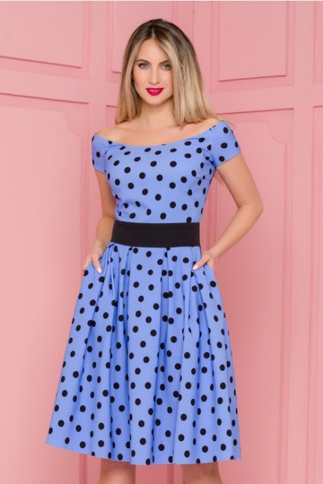 Rochie LaDonna albastra imprimata cu buline negre