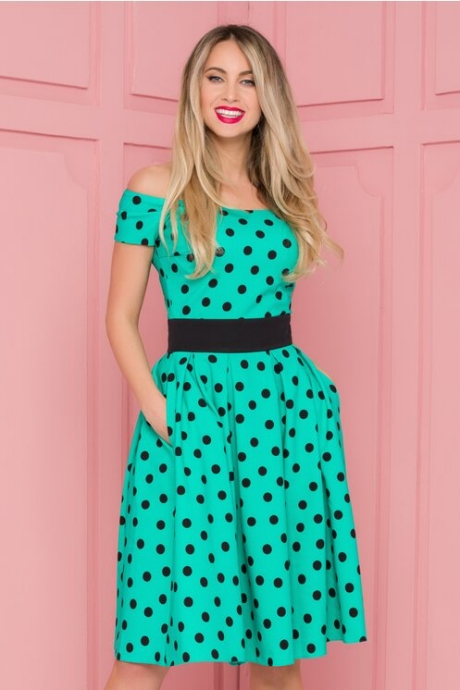 Rochie LaDonna verde imprimata cu buline negre