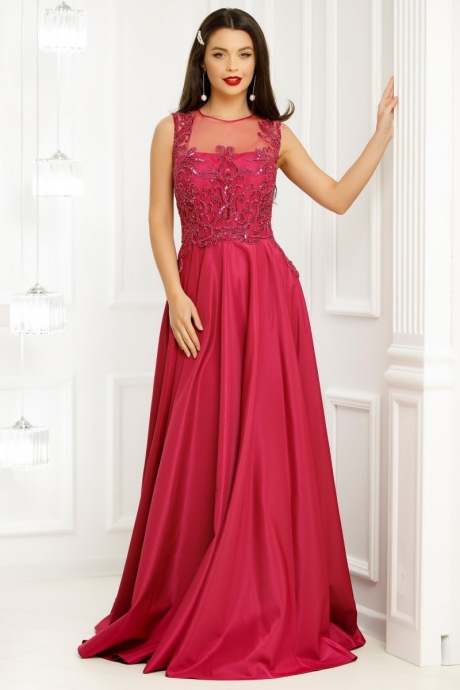 Rochie Lunga Evolette Fucsia Din Tafta Cu Aplicatii Din Paiete