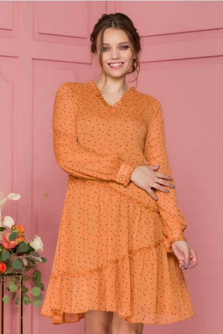 Rochie Magie din voal orange cu buline negre