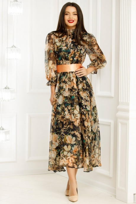 Rochie Nichola Midi Din Voal Cu Imprimeu Somon