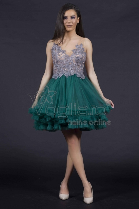 ROCHIE ELEGANTA SCURTA TIP BABY DOLL VERDE IN CLOS