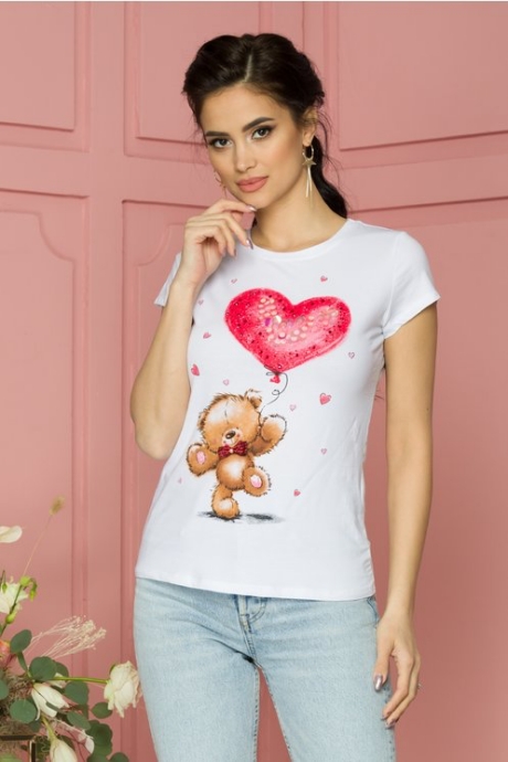 Tricou Teddy alb cu imprimeu si paiete