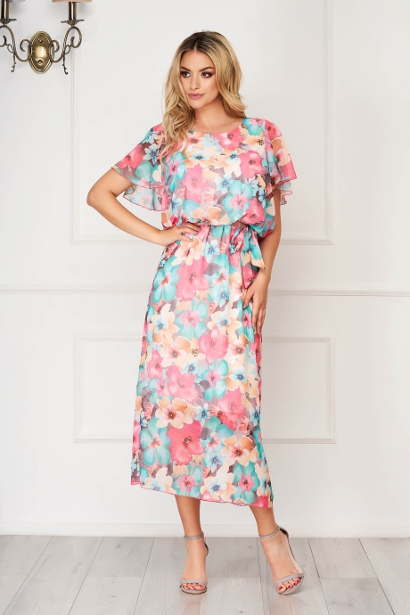 Rochie StarShinerS roz midi de zi in clos din material subtire