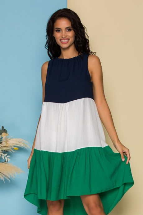 Rochie Anita bleumarin de vara cu volane verde deschis