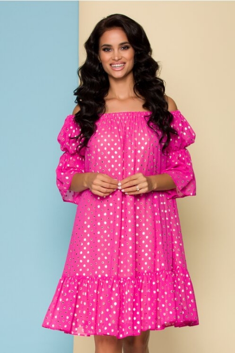 Rochie fucsia LaDonna by Catalin Botezatu cu buline aurii